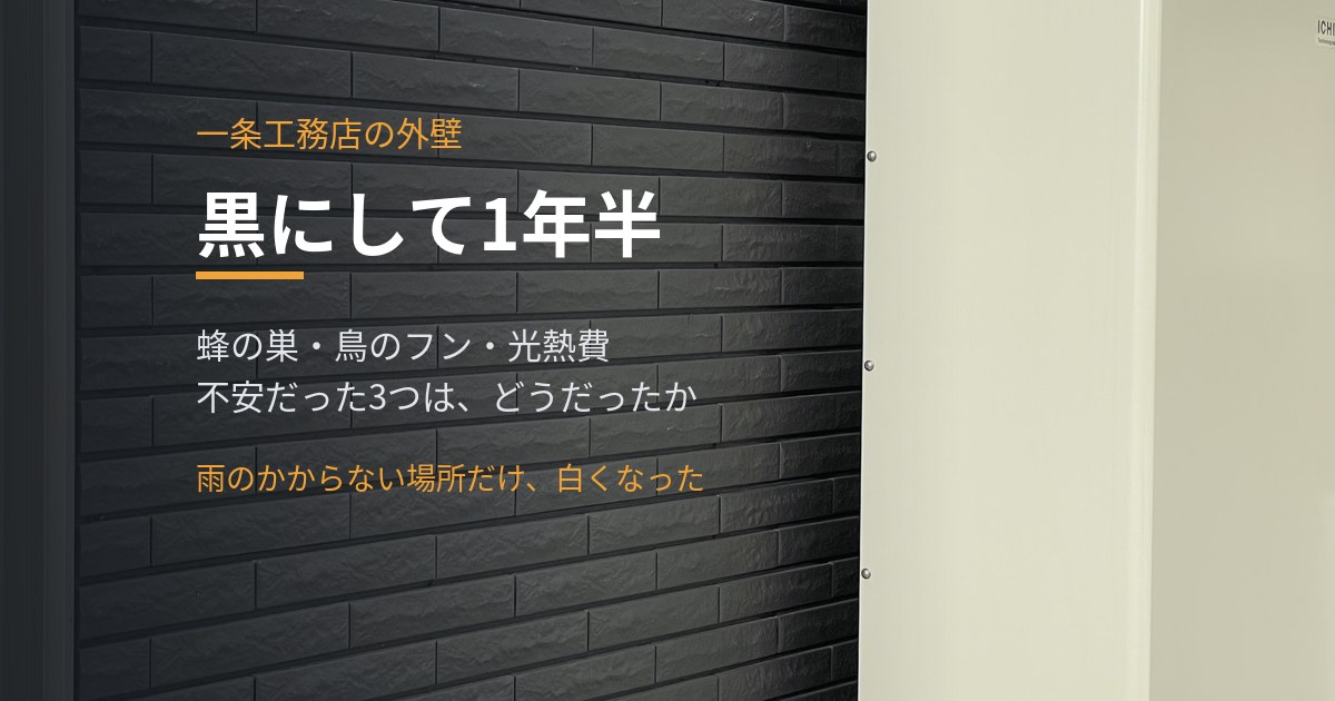 一条工務店の外壁を黒にして1年半｜蜂の巣・鳥のフン・光熱費の不安と、蓄電池のせいで細くなった窓
